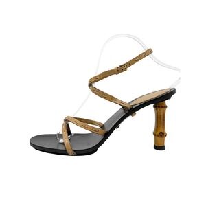 Gucci Tom Ford 2002 Runway Bamboo Heel Sandals Tan Leather Size US 9